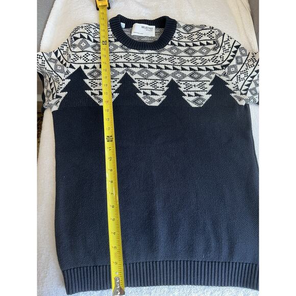 Selected Homme Jacquard knit Nordic Sweater Men's Blue Cotton Denmark size-M - Picture 5 of 6